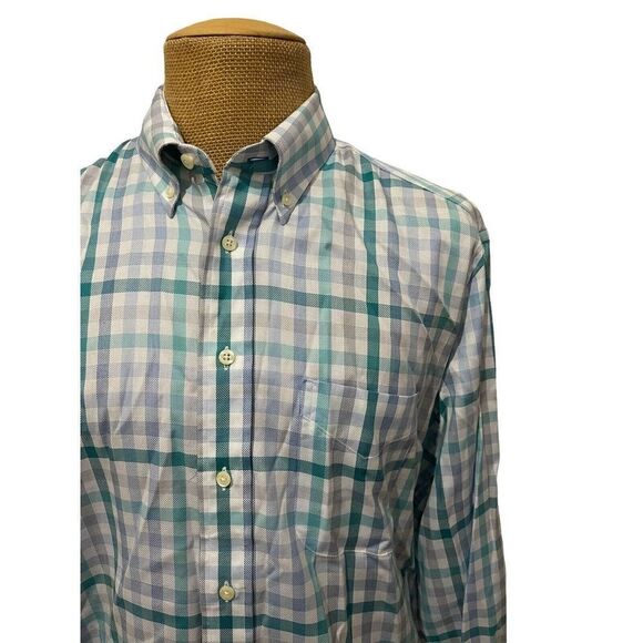 GITMAN BROS Men's Dress Shirt‎ White Gray Teal Plaid Cotton Size XL Made in USA - Picture 4 of 7